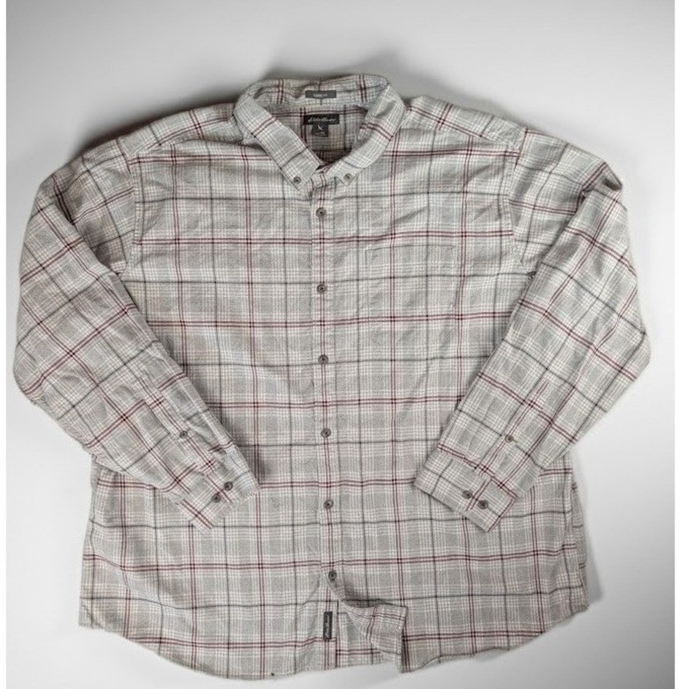 Eddie Bauer Classic Fit Plaid Flannel Button Down Shirt Men's 3XL Grey Maroon